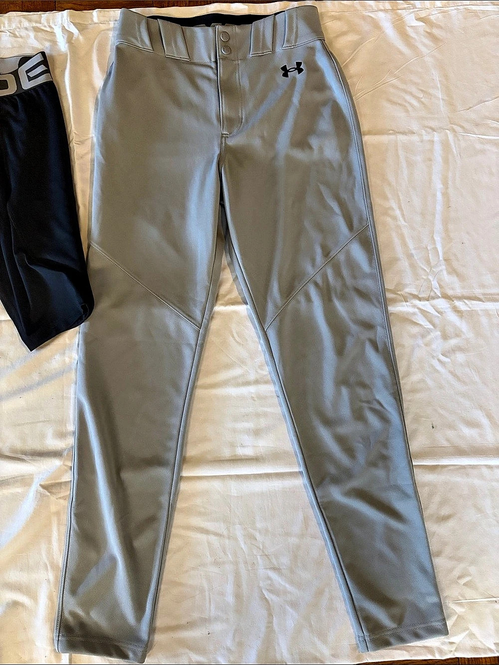 Under Armour Men's Small Gray Baseball Pants & Black Slider Shorts Set -Like New
